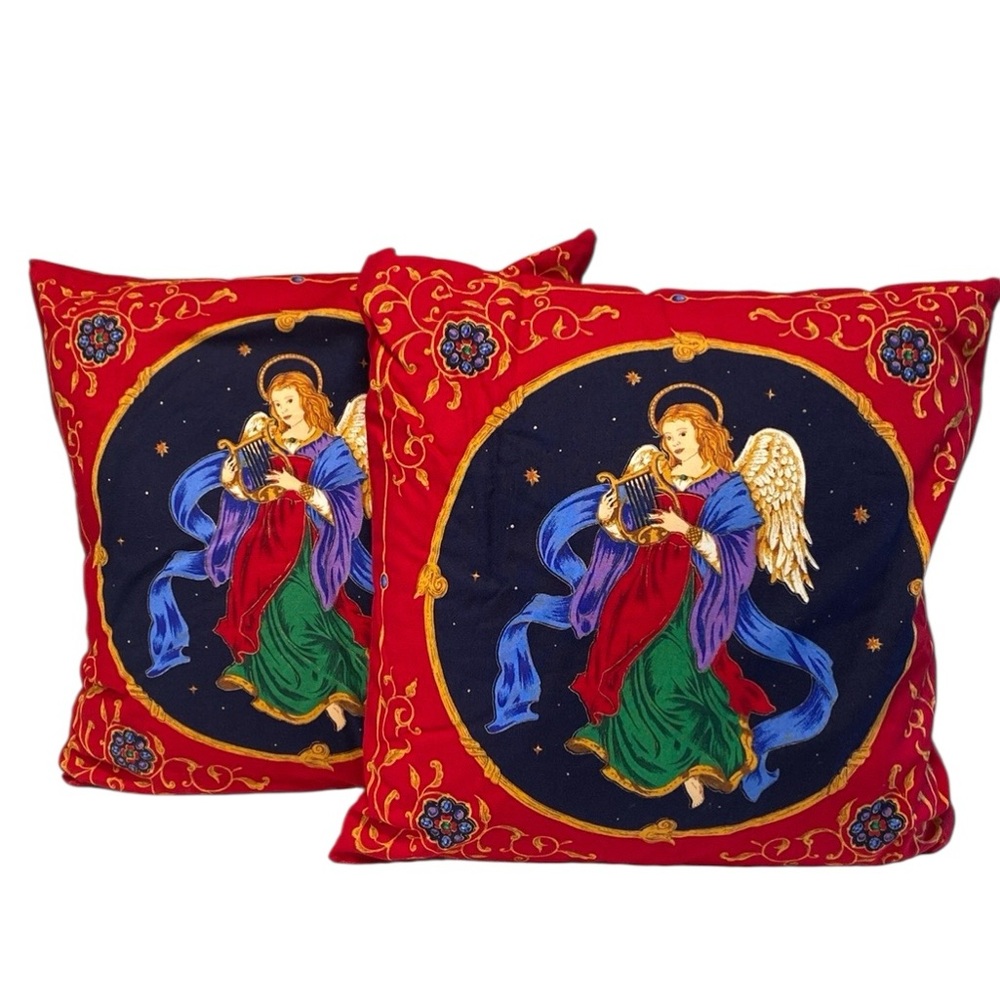 Elegant Angel Accent Pillows - Red and Blue